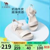 骆驼（CAMEL）凉鞋女轻盈牛皮一字带方形勾扣坡跟凉鞋 LF22220596 米白 35