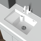 普耐尔（POURNELLE）阳台下盆陶瓷台下洗衣盆台盆洗手带搓板洗衣池洗衣槽 D7442台下洗衣盆（含龙头下水）