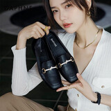 达芙妮官方单鞋女2025春夏新款乐福鞋女低跟时尚淑女穆勒鞋通勤百搭女鞋 黑色（星钻款） 37