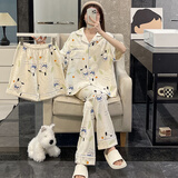 TULX睡衣女三件套夏季卡通短袖短裤长裤星星帕恰狗学生休闲家居服 KYX-50115#星星狗(三件套)【30】S M 80-100斤