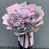 冉子花坊鲜花速递香槟玫瑰百合混搭花束向日葵同城配送生日礼物 韩式粉玫瑰绣球花束