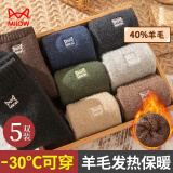 猫人（MiiOW）袜子男士羊毛袜加厚秋冬季款加绒刺绣毛圈长筒袜保暖棉袜男袜5双 混色 5双 均码(适合38-46码)