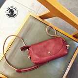 ANDSEEYOU品牌 植鞣皮单肩包 手工真皮迷你手机包女森系牛皮横款斜挎小方包 酒红色