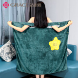 洁丽雅浴巾 可穿式女士浴巾柔软强吸水家用裹胸浴袍女星星带兜浴裙女 可穿式浴裙（绿色） 125X100CM（480G/条）