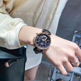 古欧（GUOU）女士手表女款韩版潮流个性抖音网红女生时尚品牌气质女式石英女表皮带大表盘国产腕表送女友 黑色