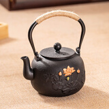 瓷牌茗茶具（cipaiming teaset） 铁壶手工铸铁茶壶生铁茶壶大容量功夫茶具泡茶烧水壶围炉煮茶 荷塘情趣铁壶 1.2L