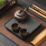 遇上佳人正方形小型茶盘家用现代简约小茶台干泡沥储水式嵌入式茶储水托盘 家用茶托盘【黑色】