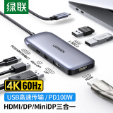 绿联Type-C扩展坞USB-C转HDMI/DP/MiniDP转换器4K60Hz高清4K投屏拓展坞适用苹果笔记本电脑分线器