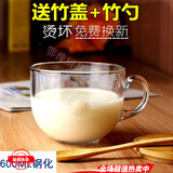 MARTIGUES钢化玻璃杯大容量带盖微波炉用早餐杯麦片牛奶咖啡茶大号喝水杯子 600ML钢化玻璃杯+竹勺