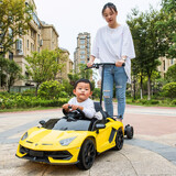 好来喜兰博基尼儿童电动车四轮带遥控宝宝汽车大人小孩玩具车可坐人童车 黄：大人站板/发泡软轮/皮座