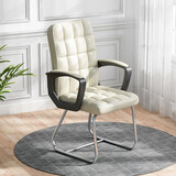 双木马 电脑椅简约办公椅子会议椅弓形职员学习麻将椅子宿舍靠背座椅 奶白-皮艺-加固加厚款 海绵坐垫