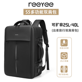 REEYEES5双肩包男士背包大容量多功能包商务出差旅行多用男包防水电脑包 黑色