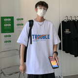威觉短袖t恤男夏季纯棉潮牌字母印花五分袖青少年学生圆领宽松上衣 字母款白色 XL码