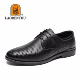 老人头（LAORENTOU）皮鞋男士商务正装鞋系带牛皮英伦鞋轻质男鞋 83071 黑镂空39