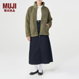 无印良品 MUJI 男女通用 羊羔绒 拉链夹克 毛绒加绒厚外套 秋冬季 卡其绿 XXS-XS