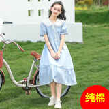方糖姑娘少女连衣裙娃娃领夏季初中学生高中女生夏装长款过膝长裙子学院风 22282LX天蓝色 M