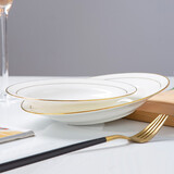 索优特 景德镇陶瓷盘装汤盘多花色盘子可微波餐盘圆型陶瓷碟子 描金金镶玉8英寸汤盘6个装 8英寸