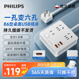 飞利浦（PHILIPS）PD30W快充86型转换插座插头转换器USB+Typec有线插座扩展 晶钻86型8334W