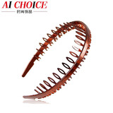 AiChoice简约男女通用发箍时尚带齿头箍韩版发饰品简约细头饰盘发卡发夹 C款-咖啡金