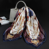 达芬奇密码专柜礼盒装 春秋缎面大方巾长巾丝巾女 新款欧美风 罗莎夫人 宝蓝