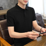 库罗戈短袖t恤男纯色简约光版夏季新款休闲百搭翻领订定制工作服半袖男 黑色 S (95-115斤)