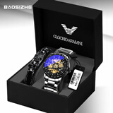 帝兹（DiziziD）手表男士机械表全自动镂空腕表夜光防水高中生学生礼物送男友 【炫彩蓝光镜面】银壳黑面钢带