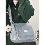 盛菲曼韩国ins学生大容量邮差包女日系原宿复古工装斜挎包男单肩背包潮 蓝色【怒气小胖+随机4个徽章】