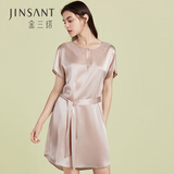 金三塔商场同款真丝睡衣女100%桑蚕丝优雅蕾丝圆领真丝睡裙情人节礼物 香妃色2706 L