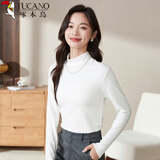 啄木鸟纯棉半高领打底衫女2025款修身显瘦弹力内搭长袖t恤上衣 白色 M