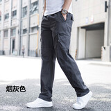 苏普林春季工装裤男士宽松直筒工作裤加肥加大码多口袋休闲裤胖子男裤子 深灰色 L体重120-135斤左右穿