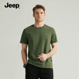 Jeep（吉普）时尚男装夏季新品透气凉感短袖t恤衫舒适百搭男士圆领纯棉上衣 军绿 XL