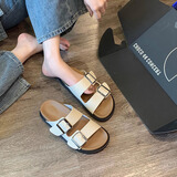 九寸阳光勃肯鞋女夏季外穿半拖鞋博肯鞋勃肯鞋女夏季外穿半拖鞋博肯鞋 米色 36