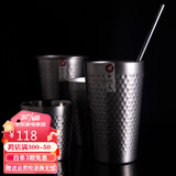 和风四季304不锈钢杯子双层家用水杯酒店锤纹杯单层速冷杯啤酒杯餐厅茶杯 原色4件套双层304锤纹杯 0ml