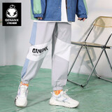 闪电潮牌（GENANX）侧条纹运动裤男束脚撞色拼接侧边松紧腰抽绳休闲卫裤易穿搭 灰色 2XL