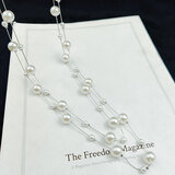 沫蕴【特价捡漏】珍珠衣服挂件配饰项链女毛衣链2025年新款潮长款小众 白珠银色链