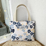 乖可爱帆布手提包手机包女士手提袋子外出上班买菜零钱小方包女包妈咪包 小花包 蓝色