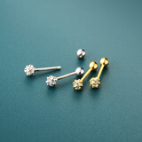 七妹S925银耳钉女微镶满钻球设计耳环个性时尚耳骨钉简约百搭养耳免摘 满钻球耳钉(银色)一对