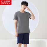 红豆（Hodo）夏季情侣全棉睡衣简约休闲风短袖家居服套装可外穿春夏 灰色（男款） XL 175/96A