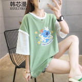 韩芯漫夏天衣服女装初中生高中女生短袖t恤女时尚宽松夏季半截袖女韩版学生学院风少女中袖上衣潮流 绿色 M