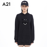 A21秋冬女装长袖连帽卫衣裙外穿休闲短裙宽松短连衣裙女 黑色 M