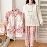 月子服秋冬季三件套珊瑚绒加厚加绒产后可哺乳孕妇睡衣冬天家居服 AB2172粉色 女L码建议115-140斤以内
