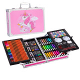 尔苗画画套装儿童玩具女孩绘画工具24色水彩笔画笔画板6-10岁生日礼物 双层铝盒套装145件套粉色