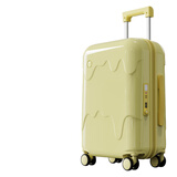 漫游雪糕女学生行李箱拉链款拉杆箱儿童轻便登机轻音皮箱旅行箱子 奶酪黄 20英寸 超轻设计水杯架+USB充电