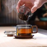 全度高硼硅耐高温办公杯茶杯烟灰色杯子简约带过滤茶水分离玻璃杯迷你 灰色墩墩杯【带杯托】200ml1只