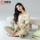 帕美琪睡衣女夏季纯棉短袖圆领甜美宽松家居服青年简约七分裤套装可外穿 7226 M (150) 80-100斤