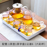 豪祥 轻奢高端整套装耐热玻璃功夫茶具家用办公茶杯壶会客泡茶器日式 八骏壶+六彩把杯8件套+茶字盘