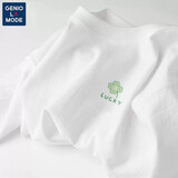 GENIOLAMODE白t恤男女短袖男款夏季衣服宽松纯棉中性风学生简约打底半袖男生 白色(四叶草兔胸标) L (175)