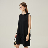 范思蓝恩花梨裙 无袖设计感气质A字连衣裙夏装新款韩版系带蝴蝶结 黑色 L