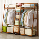 木马人卧室家用简易衣帽架办公可置物挂衣架衣架衣服阳台多功能落地置物 豪华款【加厚纯竹】茶色190长