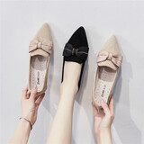 ZHR单鞋女绒面蝴蝶结尖头粗跟女鞋复古仙女风软底舒适鞋子女 Y357 黑色 36